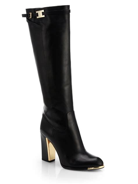 michael kors black leather knee high boots